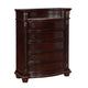 Tall Dresser Chest | 5 Drawer | Engraved Details | Bun Feet | Cherry Brown