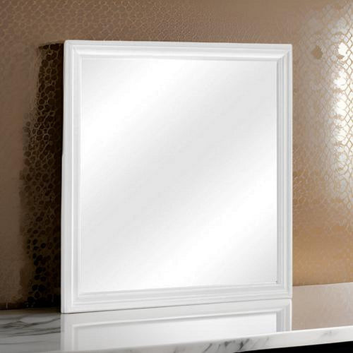 Dresser Mirror | Square | Molded Wood Frame | White & Silver