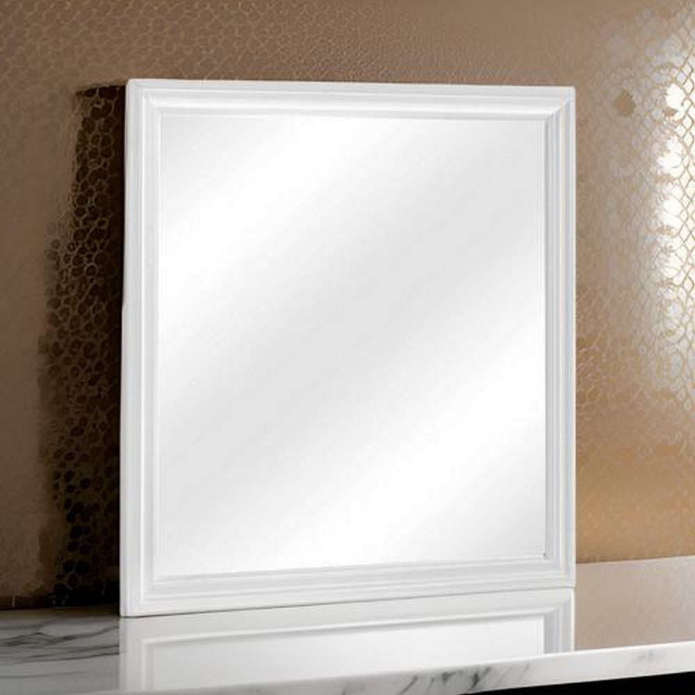 Dresser Mirror | Square | Molded Wood Frame | White & Silver