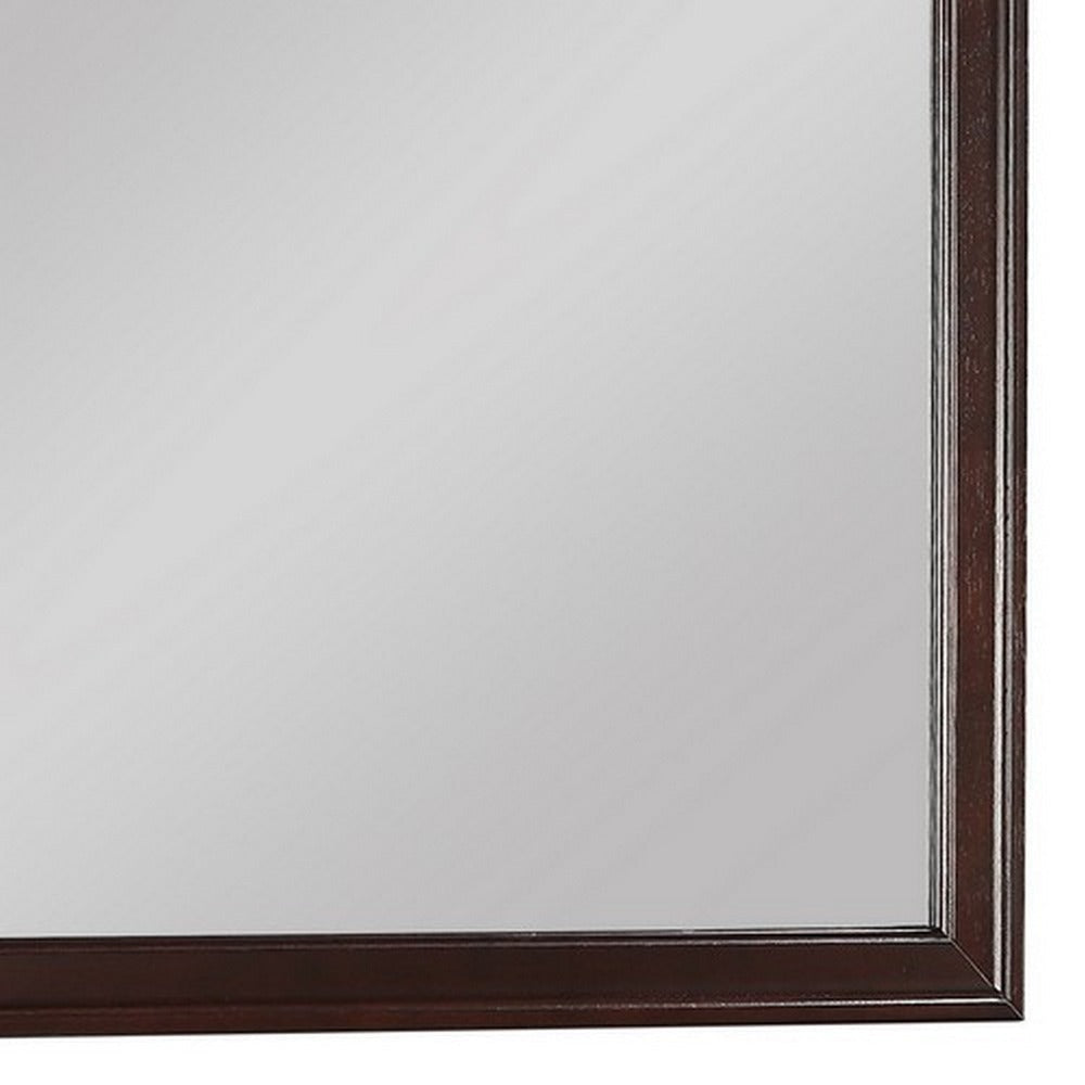 Square Molded Wooden Frame Dresser Mirror Cherry Brown and Silver By Casagear Home BM215171