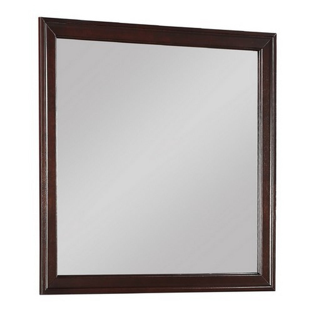 Square Molded Wooden Frame Dresser Mirror, Cherry Brown and Silver By Casagear Home