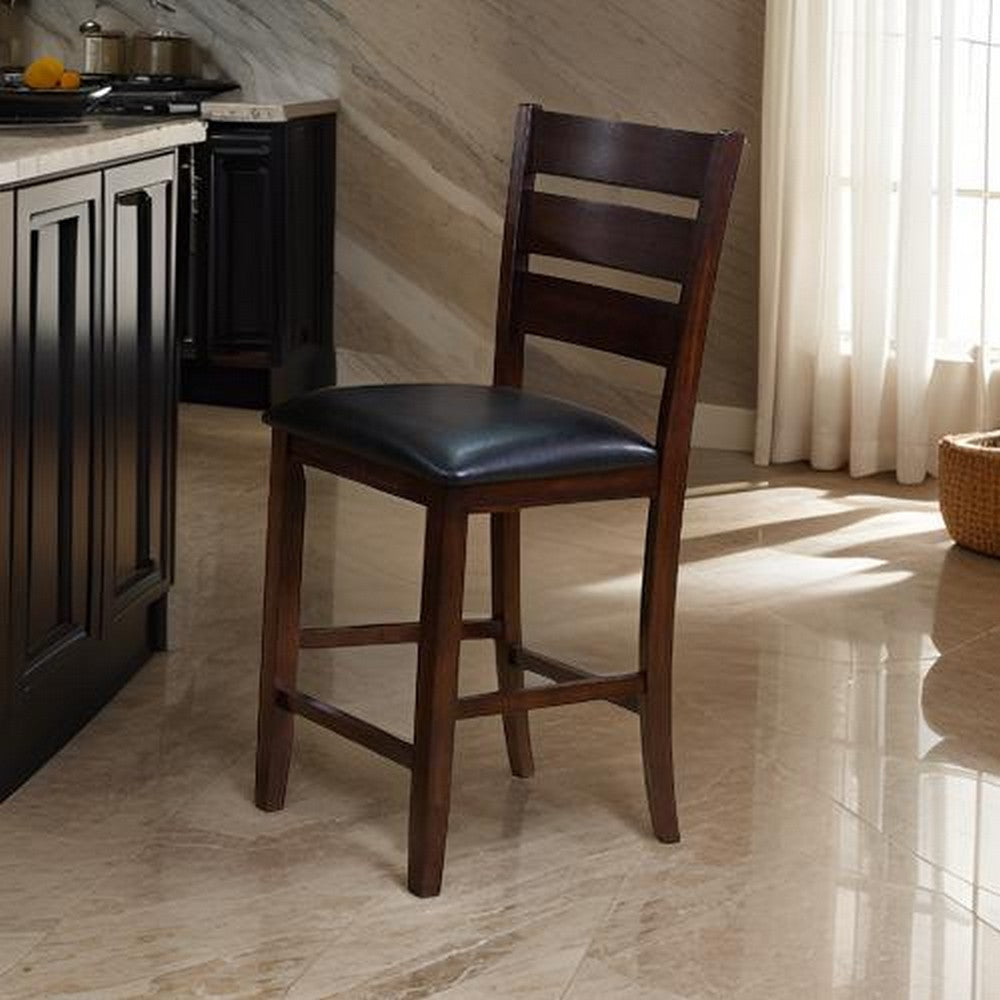 Counter Chair | Faux Leather | Ladder Back | Set of 2 | Brown