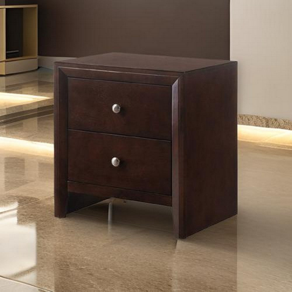 2 Drawer Nightstand with Sled Base, Cherry Brown By Casagear Home