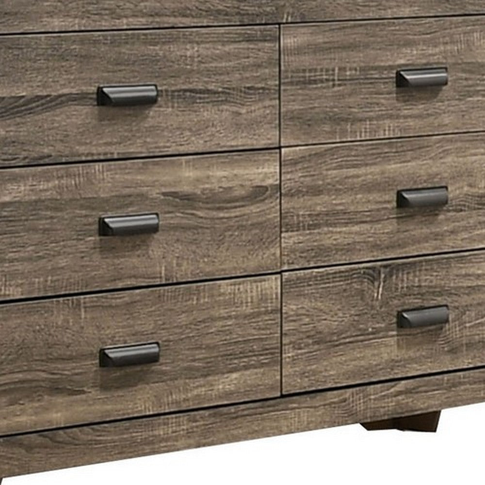 Shannon 6 Drawer Wooden Dresser Metal Pulls Tapered Legs Brown By Casagear Home BM215245