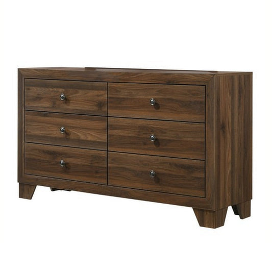 6 Drawer Wooden Dresser with Round Knobs and Tapered Legs, Brown By Casagear Home