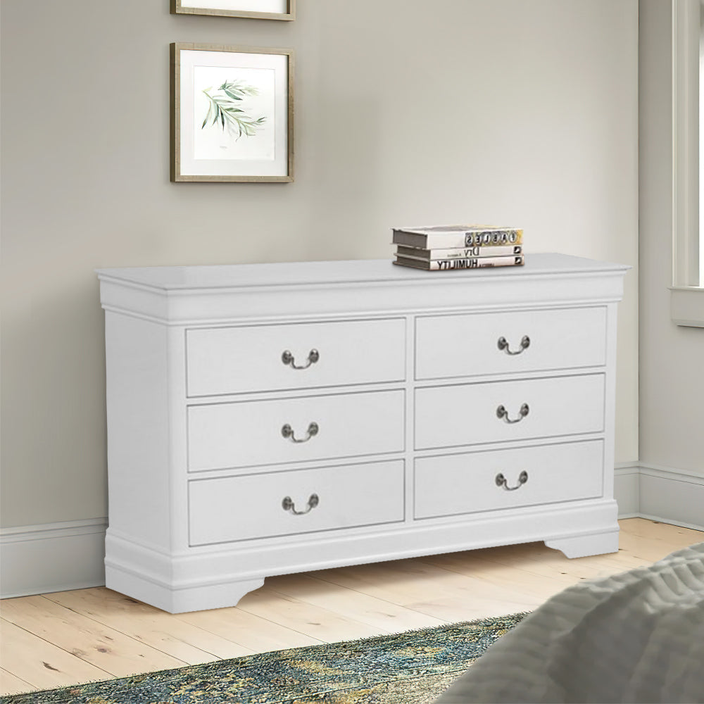 Transitional Style 6 Drawer Dresser with Metal Pulls White By Casagear Home BM215248