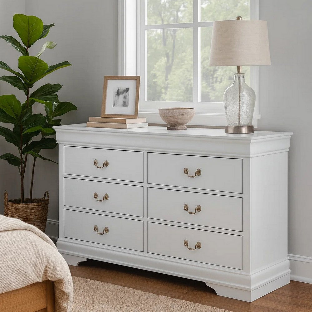 Dresser | 6 Drawer | Transitional | Metal Pull Handles | White