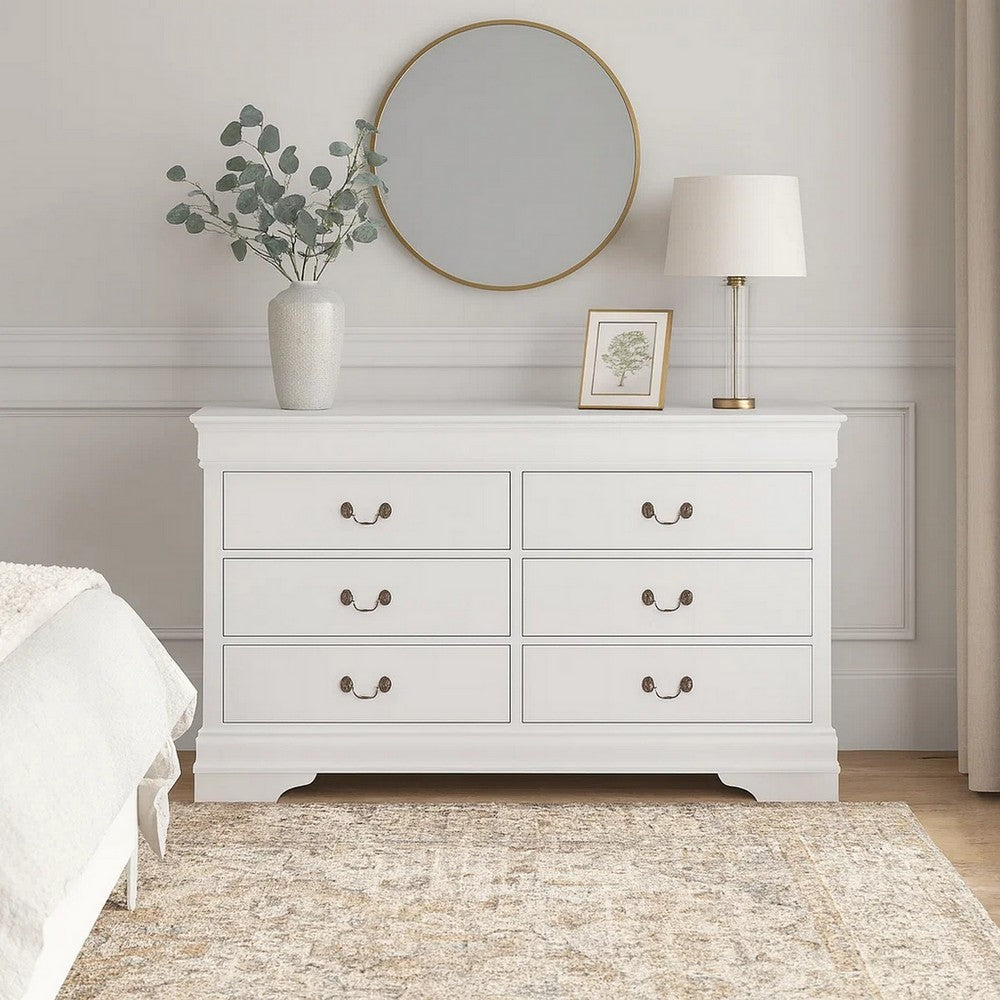 Dresser | 6 Drawer | Transitional | Metal Pull Handles | White