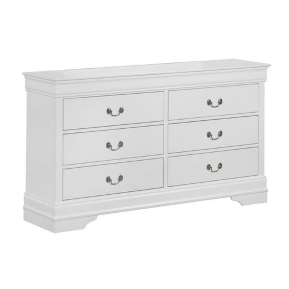 Transitional Style 6 Drawer Dresser with Metal Pulls, White By Casagear Home