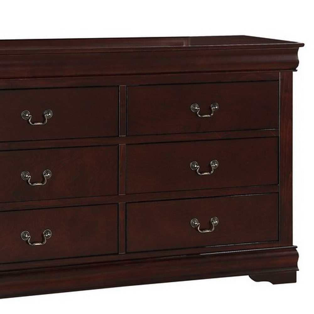 Transitional Style 6 Drawer Dresser with Metal Pulls Cherry Brown By Casagear Home BM215249