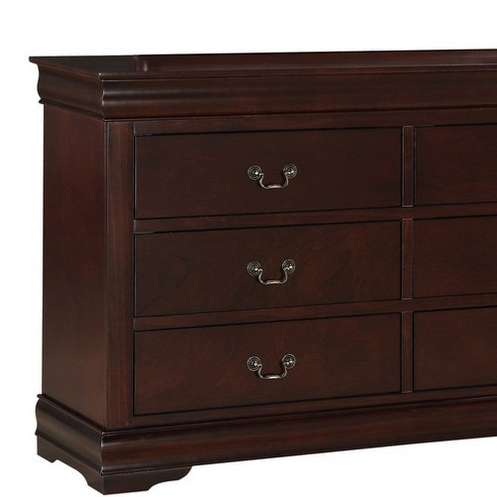 Transitional Style 6 Drawer Dresser with Metal Pulls Cherry Brown By Casagear Home BM215249