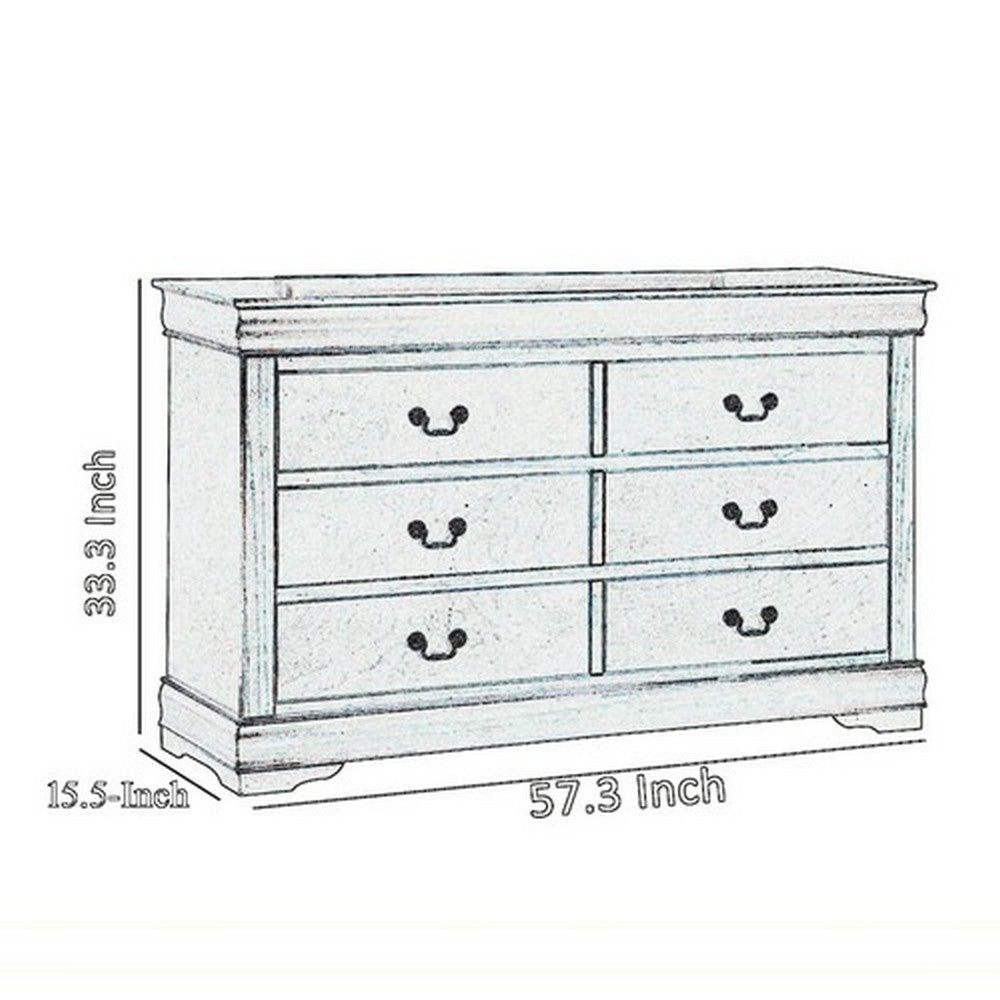 Transitional Style 6 Drawer Dresser with Metal Pulls Cherry Brown By Casagear Home BM215249