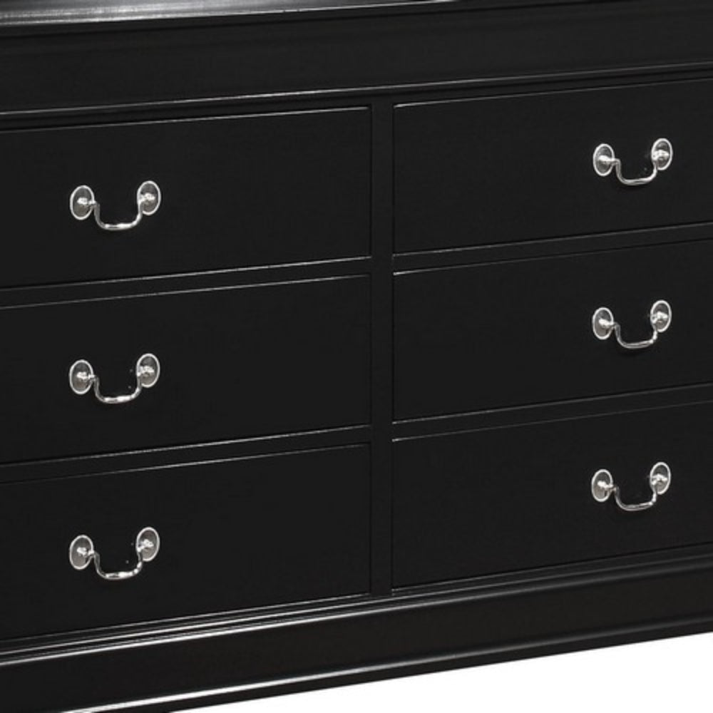 Transitional Style 6 Drawer Dresser with Metal Pulls Black By Casagear Home BM215250