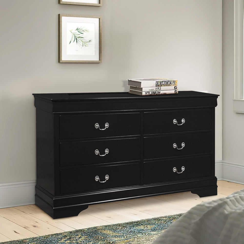 Transitional Style 6 Drawer Dresser with Metal Pulls Black By Casagear Home BM215250