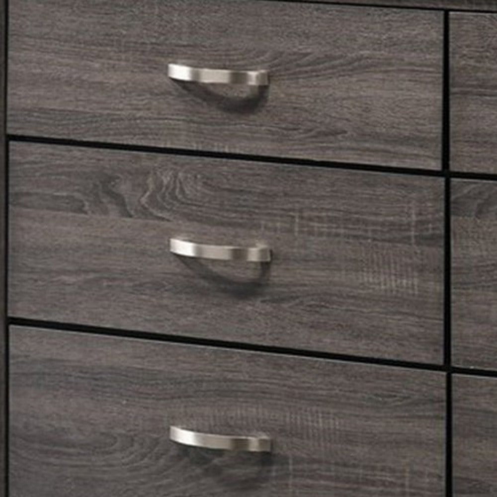 Transitional Style Dresser with 6 Drawers and Metal Pulls Gray and Black BM215267