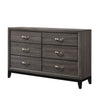 Transitional Style Dresser with 6 Drawers and Metal Pulls, Gray and Black