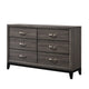 Transitional Style Dresser with 6 Drawers and Metal Pulls, Gray and Black