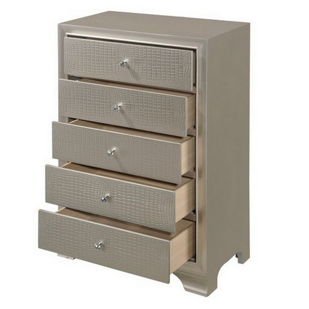 5 Drawer Chest with Decorative Knobs and Bracket Feet Champagne By Casagear Home BM215281