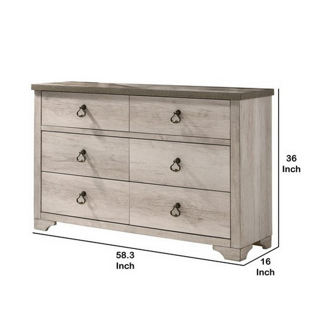 6 Drawer Wooden Dresser with Metal Ring Pulls Weathered Brown By Casagear Home BM215299