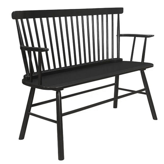 Transitional Style Curved Design Spindle Back Bench with Splayed Legs,Black