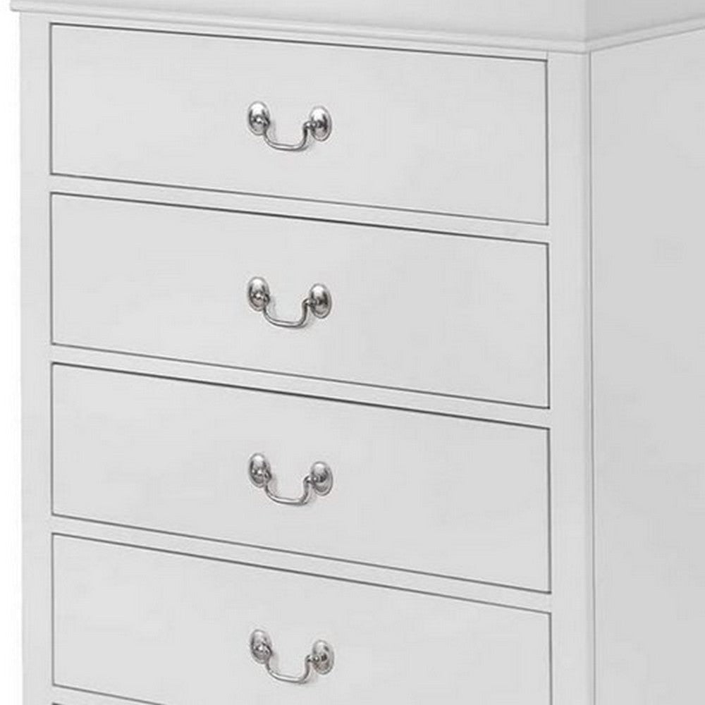 5 Drawer Transitional Chest with Bracket Feet and Hanging Pull White BM215336