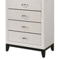 Transitional 5 Drawer Chest with Curved Handle and Chamfered Feet White By Casagear Home BM215345