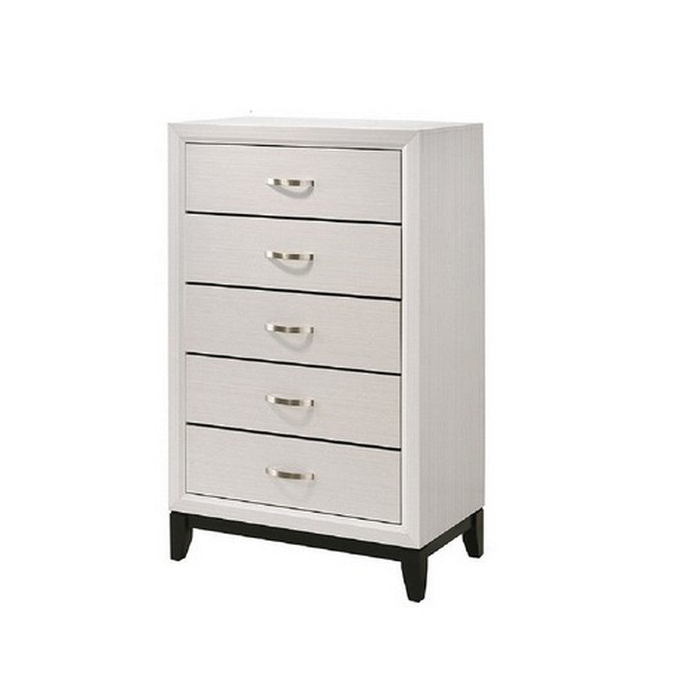 Tall Dresser Chest | 5 Drawer | Curved Handle | Chamfered Feet | White