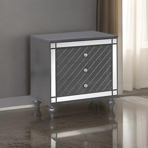 Nightstand | 3 Drawer | Diamond Pattern | Mirror Inlay | Gray