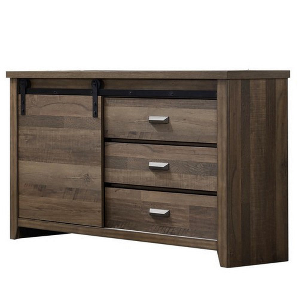 Wooden Dresser with Sliding Barn Door and Drawers Brown By Casagear Home BM215393