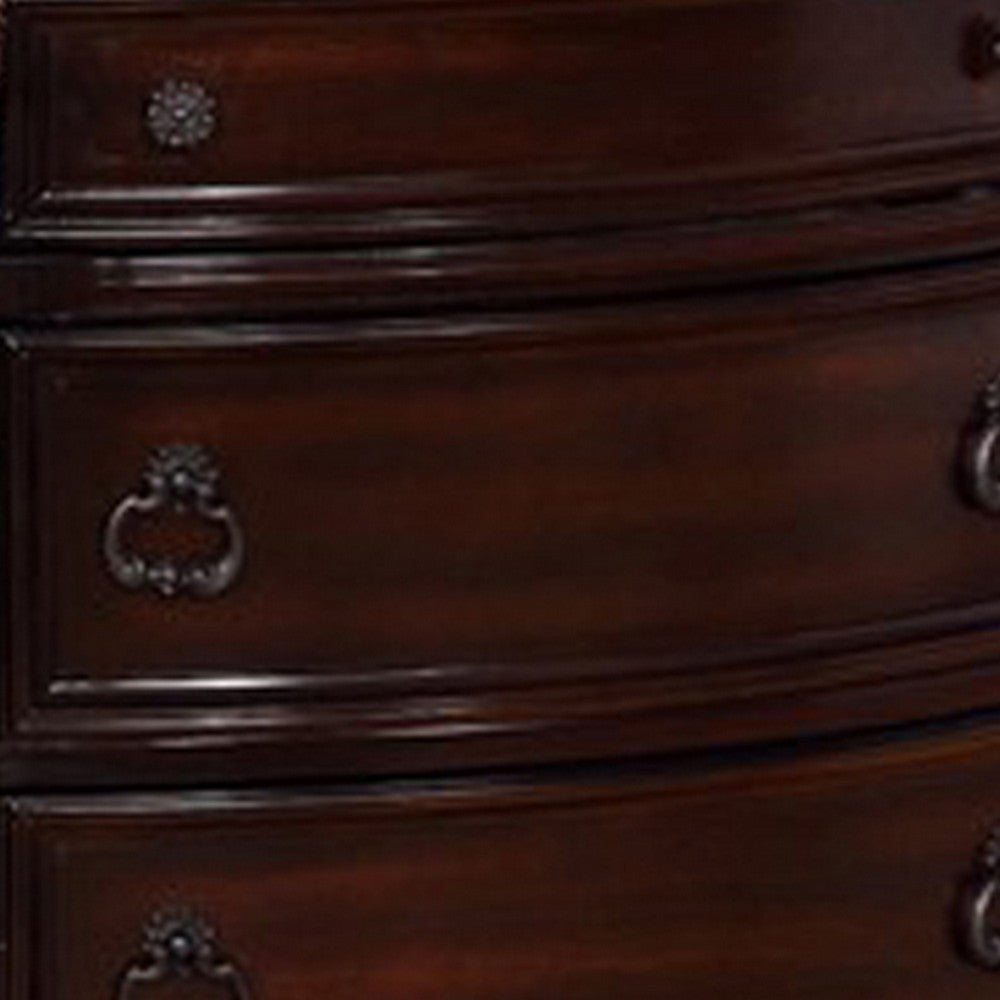 Sany Wooden Nightstand with Three Spacious Drawers and Bun Feet, Cherry Brown