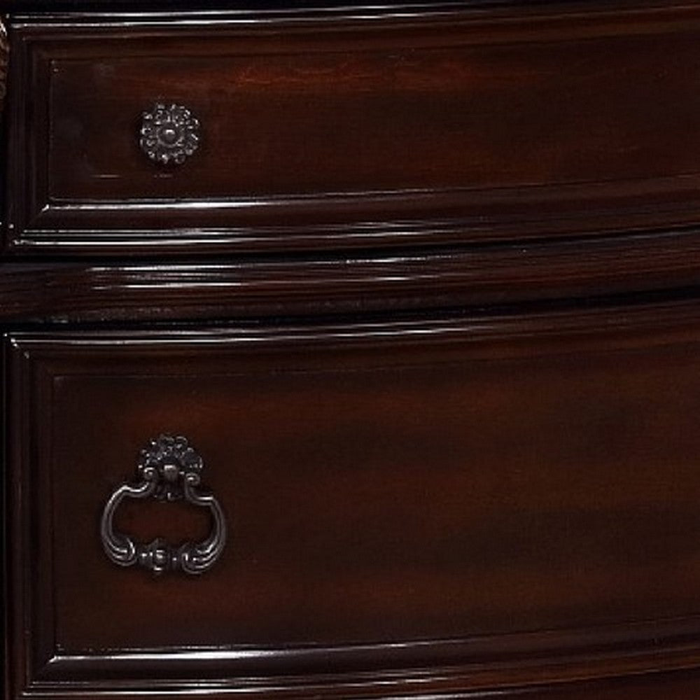 Sany Wooden Nightstand with Three Spacious Drawers and Bun Feet, Cherry Brown
