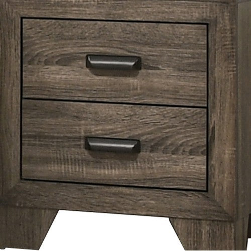 Nightstand | 2 Drawer | Metal Handles | Bracket Legs | Brown