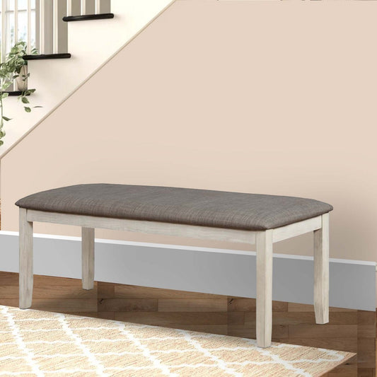 47" Upholstered Bench with Chamfered Legs, White and Gray By Casagear Home