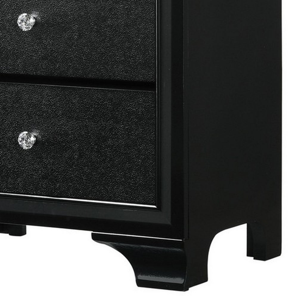 2 Textured Drawer Nightstand with Crystal Knobs, Black By Casagear Home