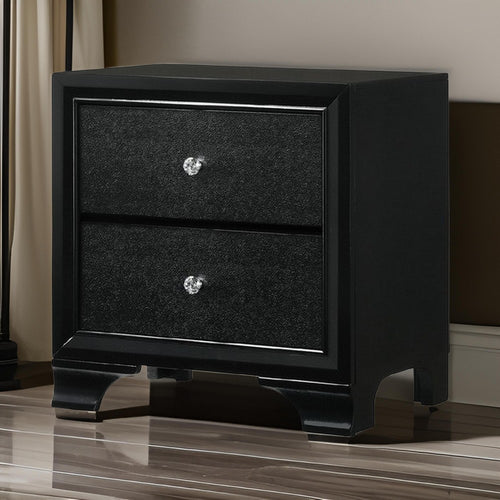 Nightstand | 2 Drawer | Textured | Crystal Pull Handles | Black