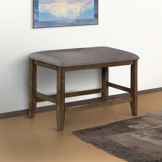Bench | Counter Height | Upholstered | Wood | Brown & Gray
