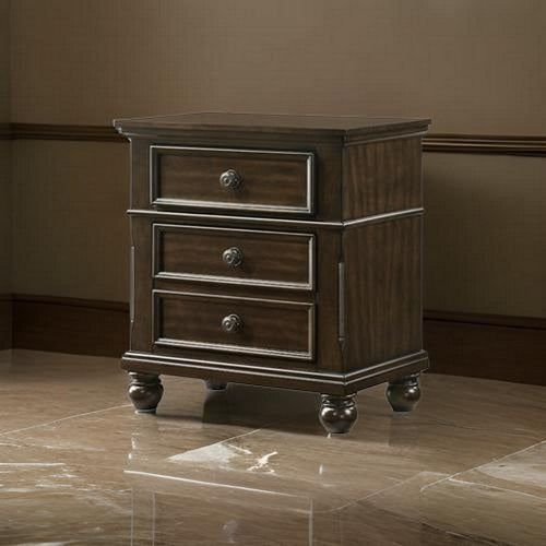 Nightstand | 3 Drawer | Molded Details | Metal Knobs | Brown