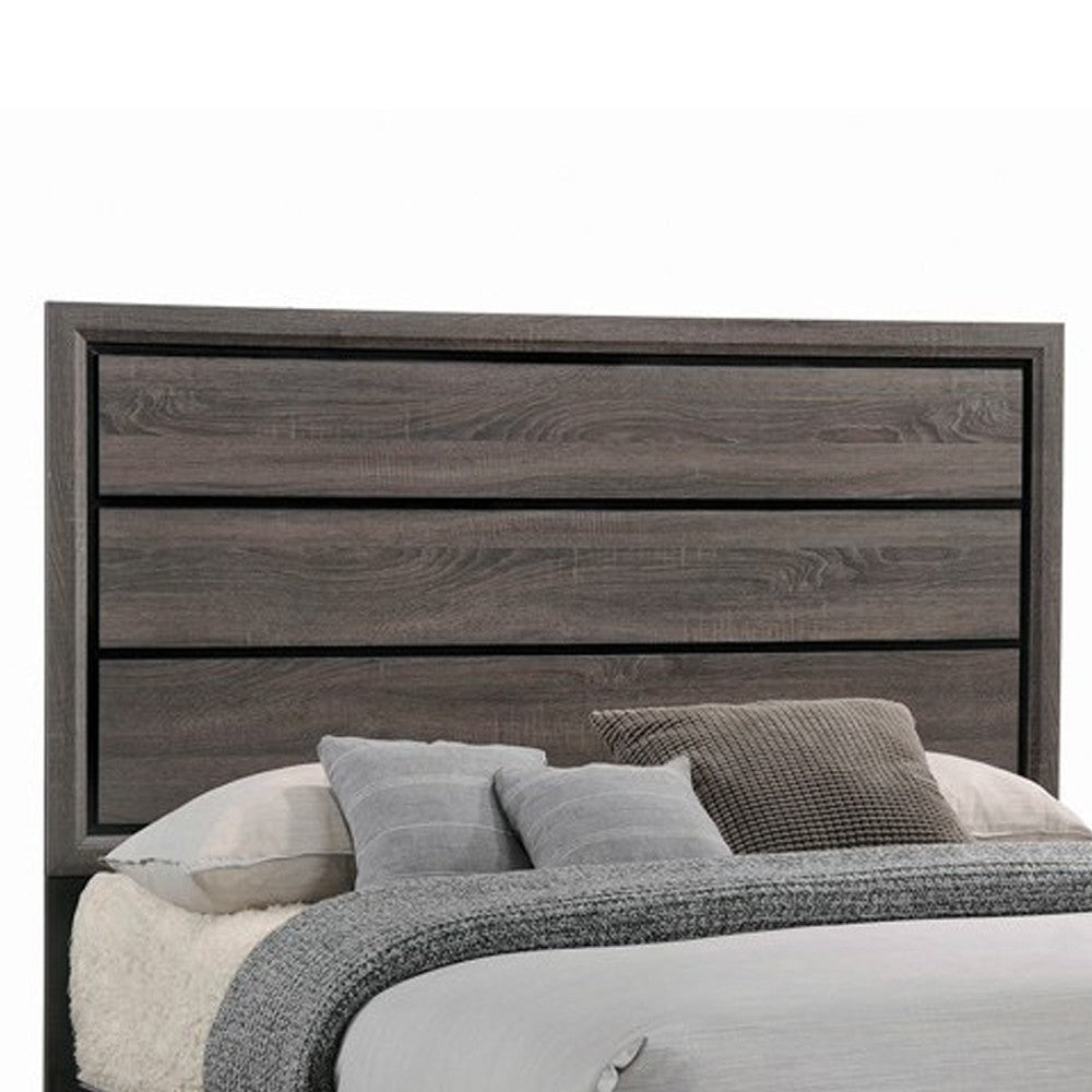Transitional Queen Bed with Plank Panel Headboard and Low Footboard Gray BM215482