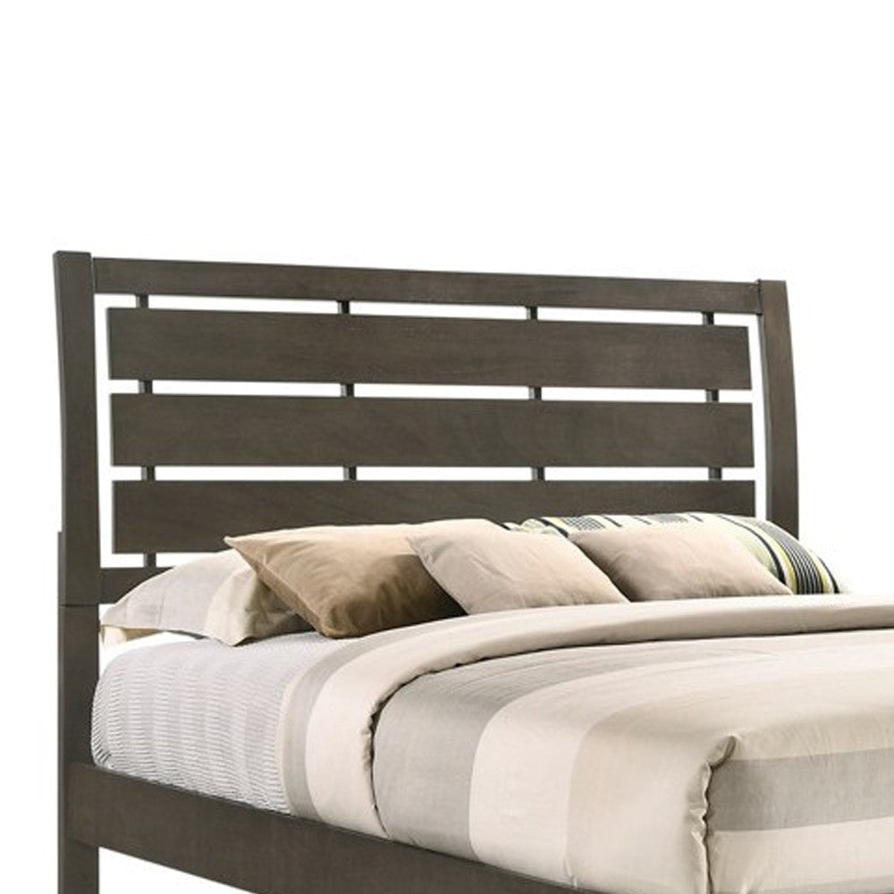 Platform Full Size Bed with Slatted Headboard and Chamfered Feet Brown By Casagear Home BM215493