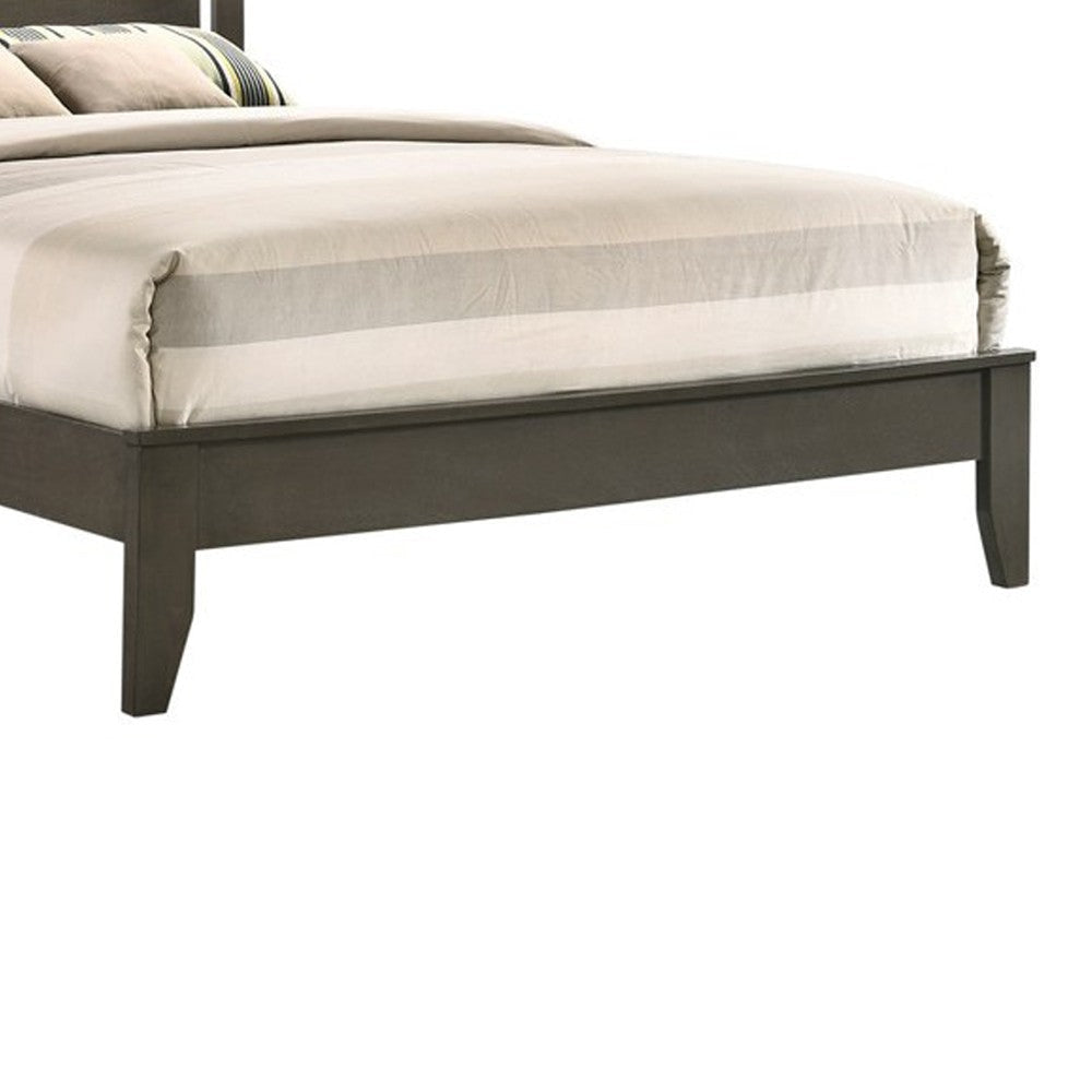 Platform Full Size Bed with Slatted Headboard and Chamfered Feet Brown By Casagear Home BM215493