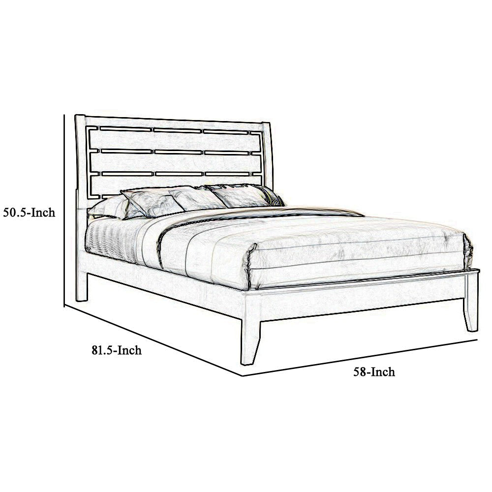 Platform Full Size Bed with Slatted Headboard and Chamfered Feet Brown By Casagear Home BM215493