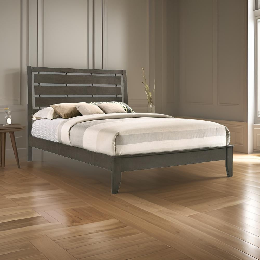 Platform Full Size Bed with Slatted Headboard and Chamfered Feet Brown By Casagear Home BM215493