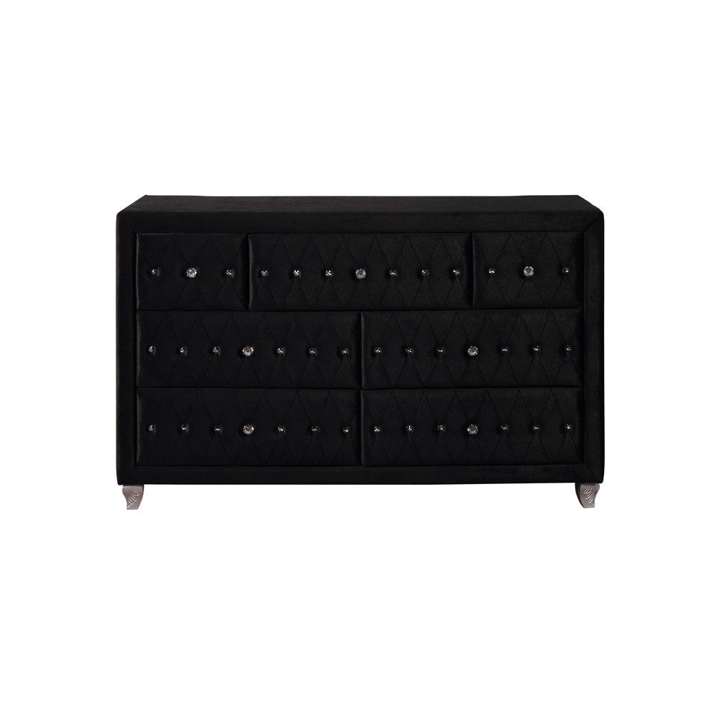 Fabric Upholstered Wooden Dresser with Seven Drawers Black By Casagear Home BM215564