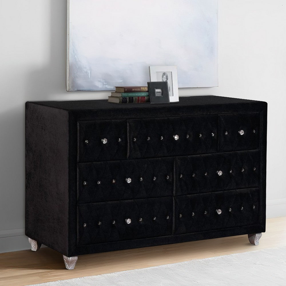 Fabric Upholstered Wooden Dresser with Seven Drawers Black By Casagear Home BM215564