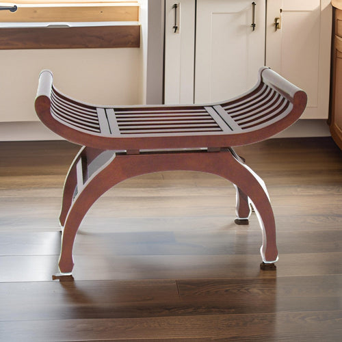 Mission Style Stool | Curved Design | Slatted Seating | Brown