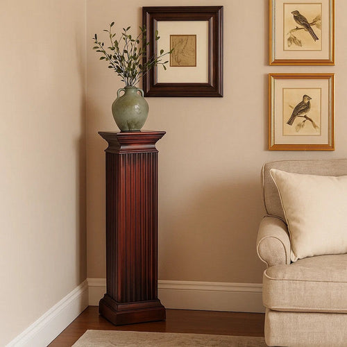 Square Column Pedestal | Reeded Design | Brown
