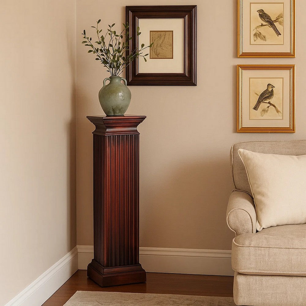Square Column Pedestal | Reeded Design | Brown