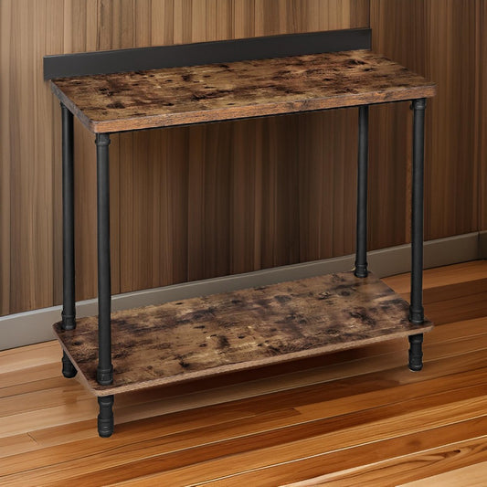 39" 2 Tier Console Table with Metal Legs, Rustic Brown By Casagear Home