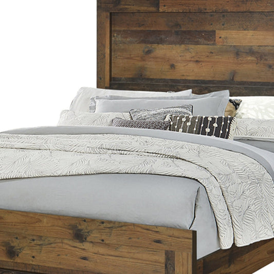 Plank Style Eastern King Bed with Rustic Details, Dark Brown by Casagear Home