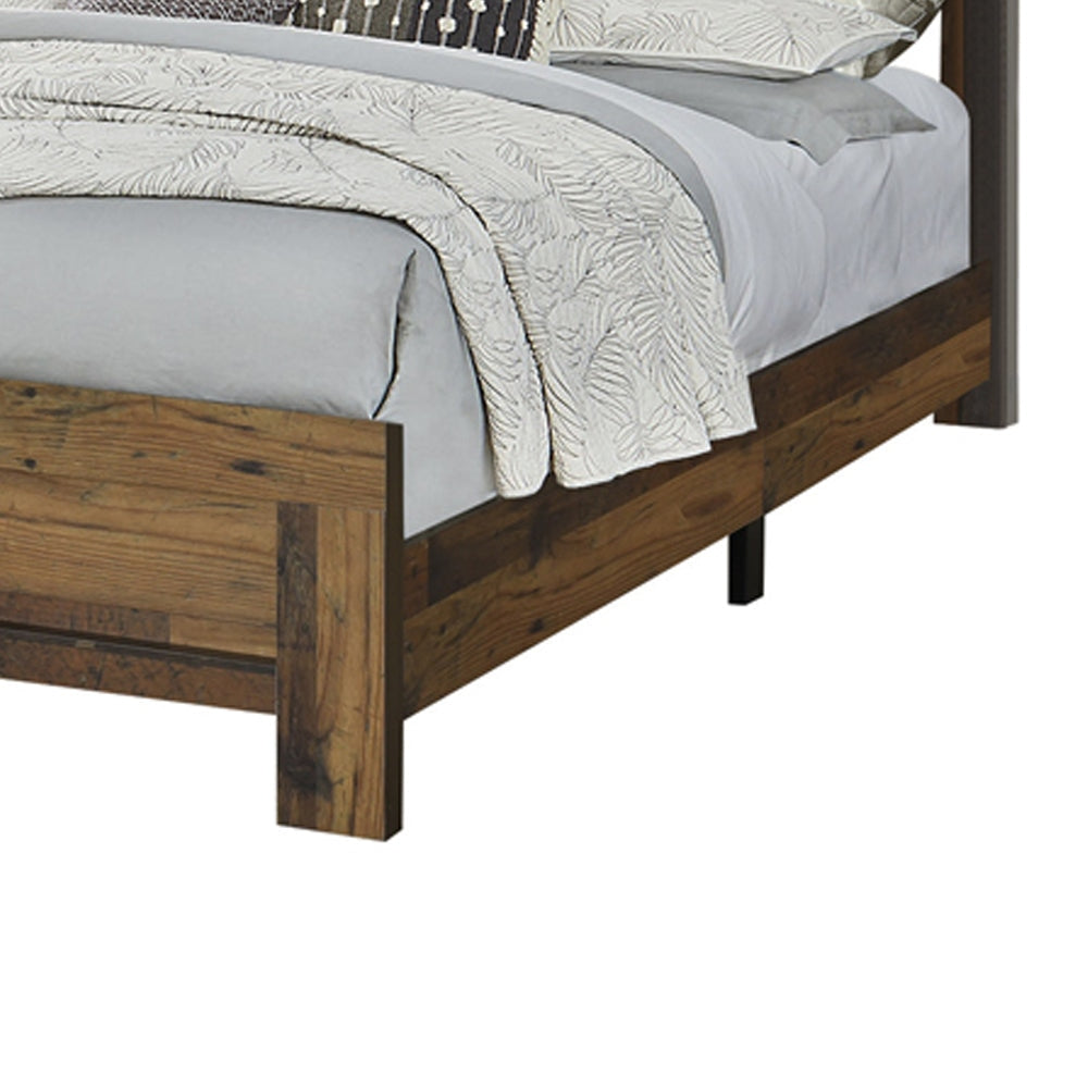 Plank Style Eastern King Bed with Rustic Details Dark Brown by Casagear Home BM215788